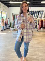 Plaid Button Down Shacket in Lavender