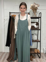 Crepe Overalls in Ash Jade