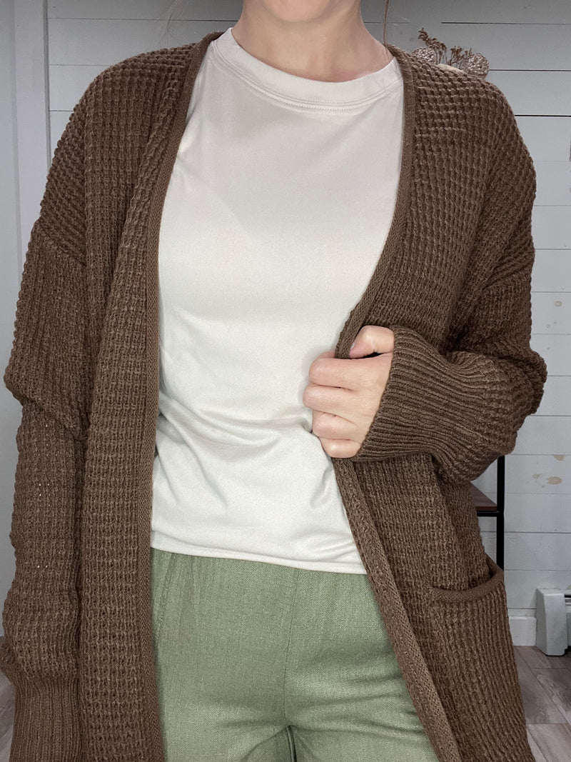 Waffle Cardigan in Brown