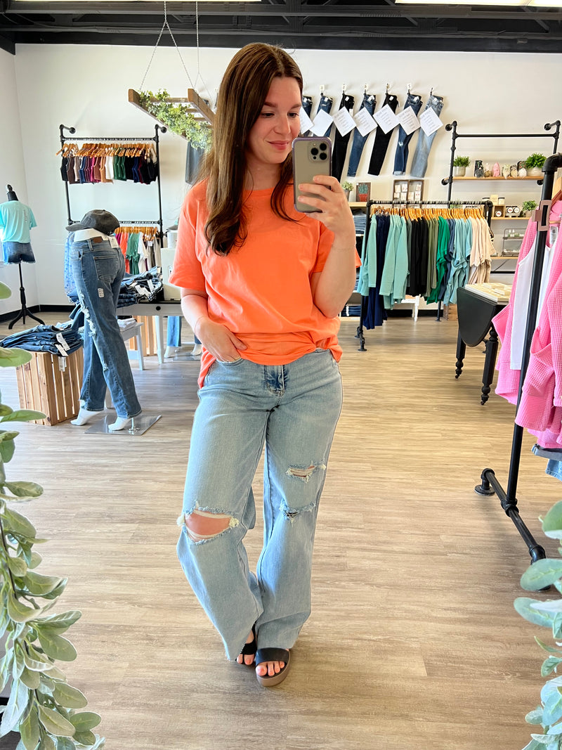 Cotton Boyfriend Tee in Coral