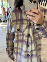Plaid Button Down Shacket in Lavender