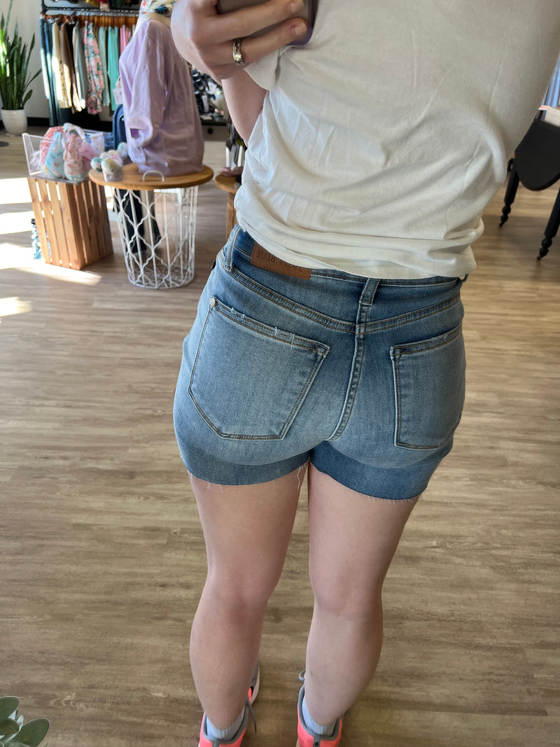 Mid Rise Light Wash Shorts by Judy Blue