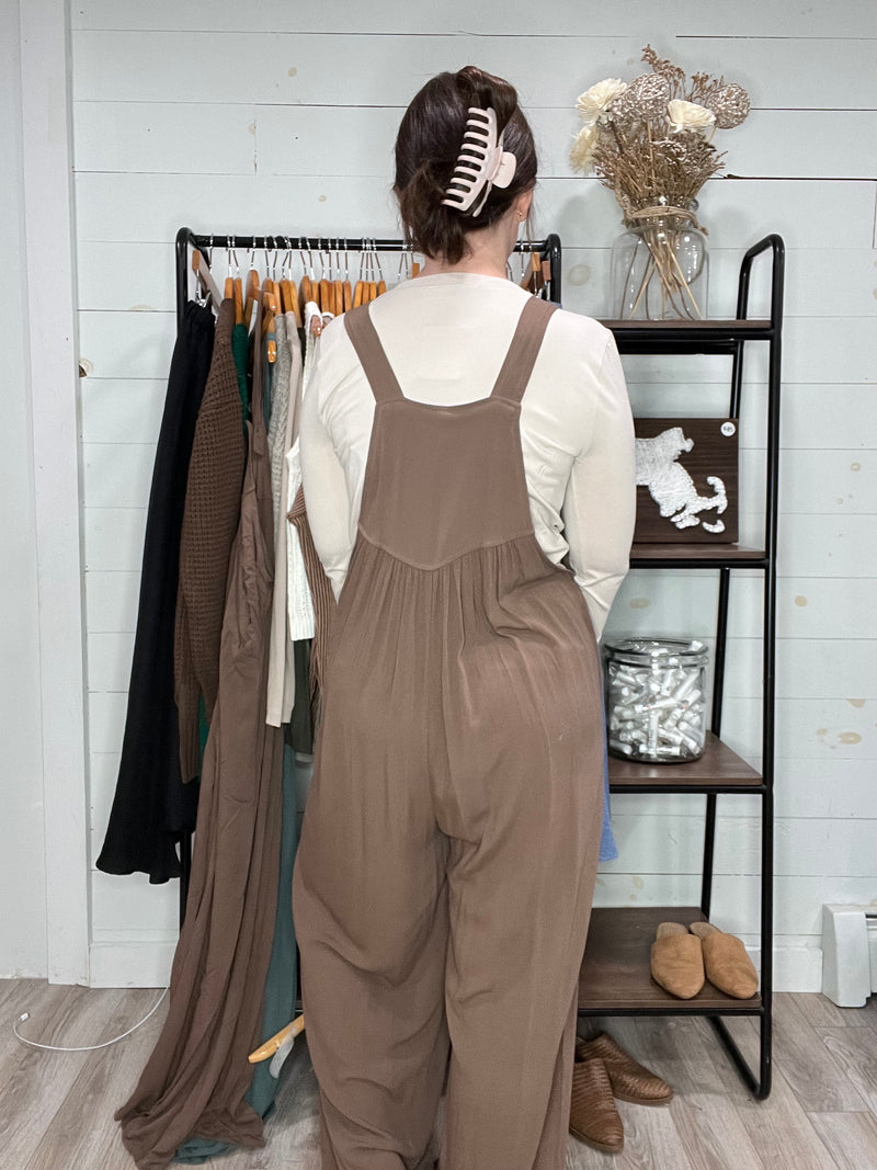 Crepe Overalls in Brown