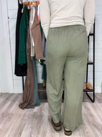 Wide Leg Linen Pants in Olive