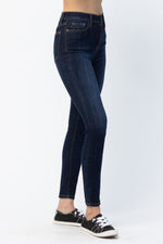 Dark Wash Yoke Seam Skinny Jeans by Judy Blue-Jeans-The Gray Barn Boutique, Templeton Massachusetts