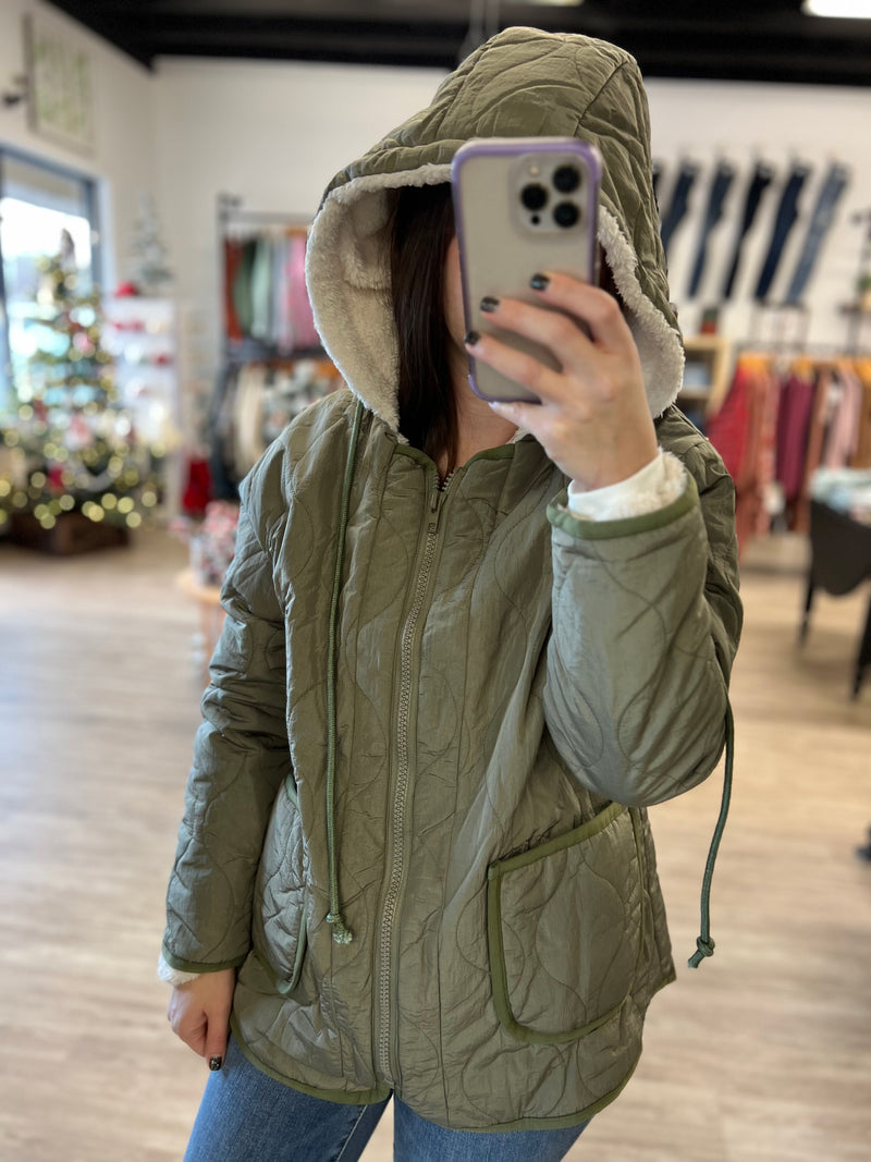 Quilted Puffer Jacket in Army