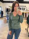 Basic Long Sleeve V Neck in Ash Jade