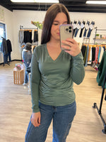 Basic Long Sleeve V Neck in Ash Jade