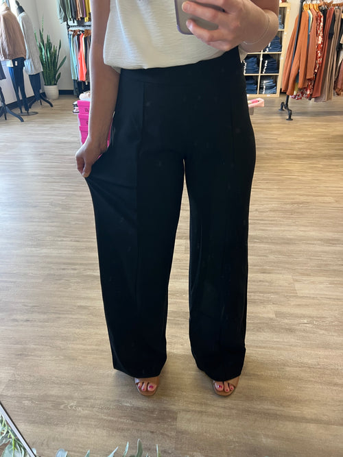 Pull On Wide Leg Trousers in Black