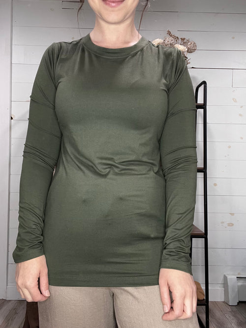 Basic Crew Neck Long Sleeve in Dark Olive