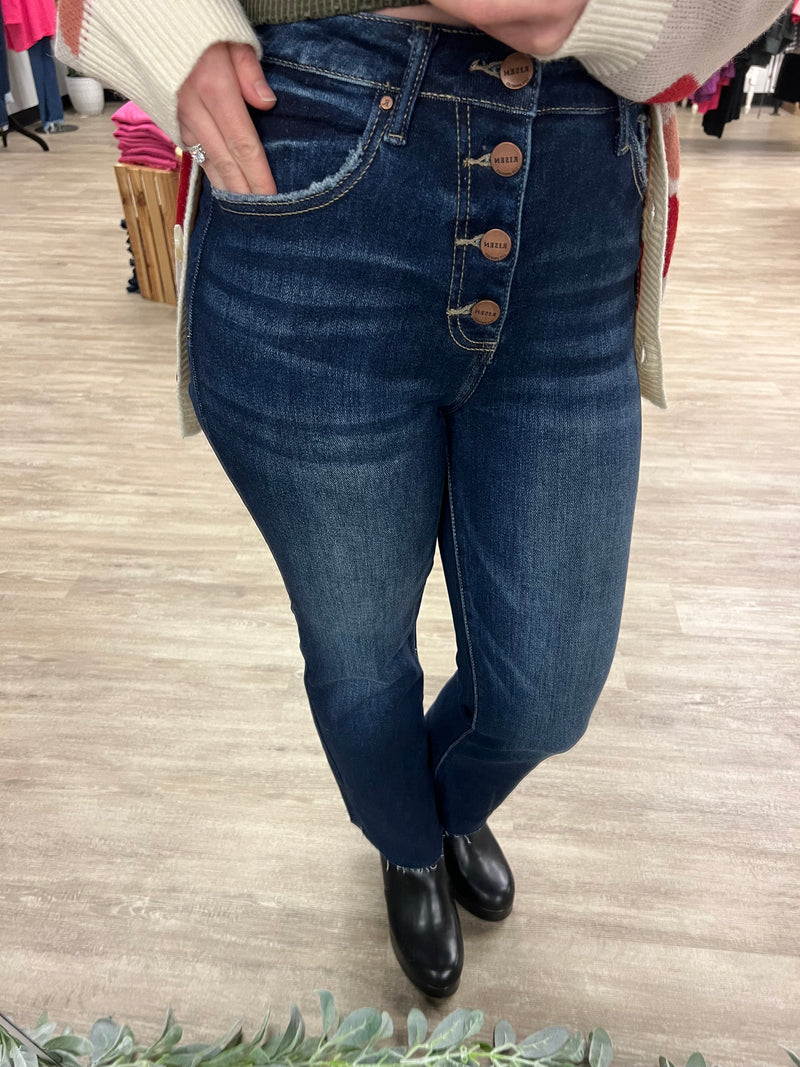 High Rise Button Fly Flare Jeans