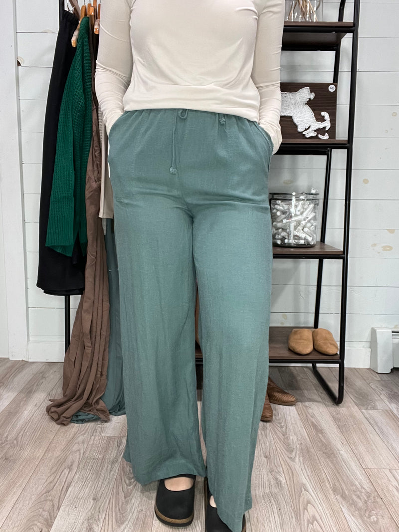 Wide Leg Linen Pants in Ash Jade