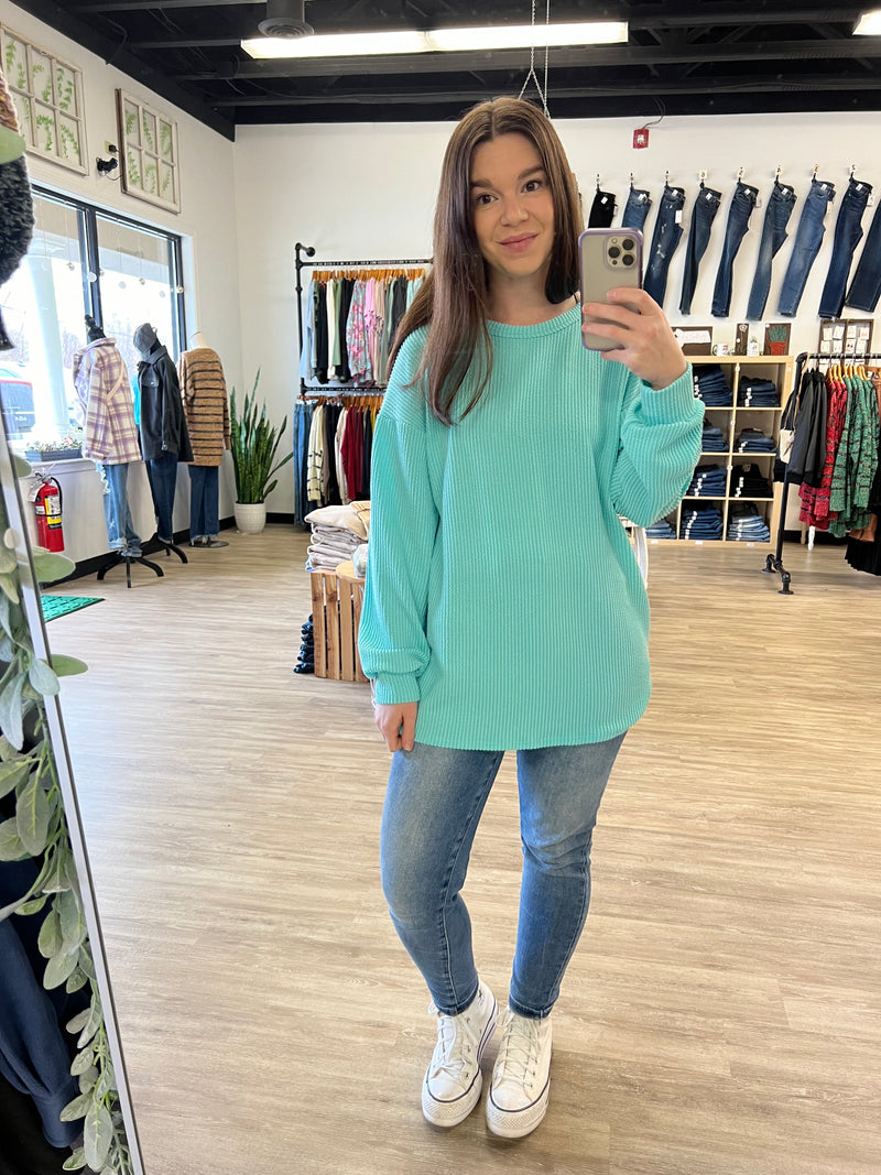 Corded Pullover in Mint