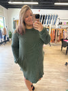 Ribbed Long Sleeve Dress in Olive