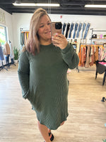 Ribbed Long Sleeve Dress in Olive