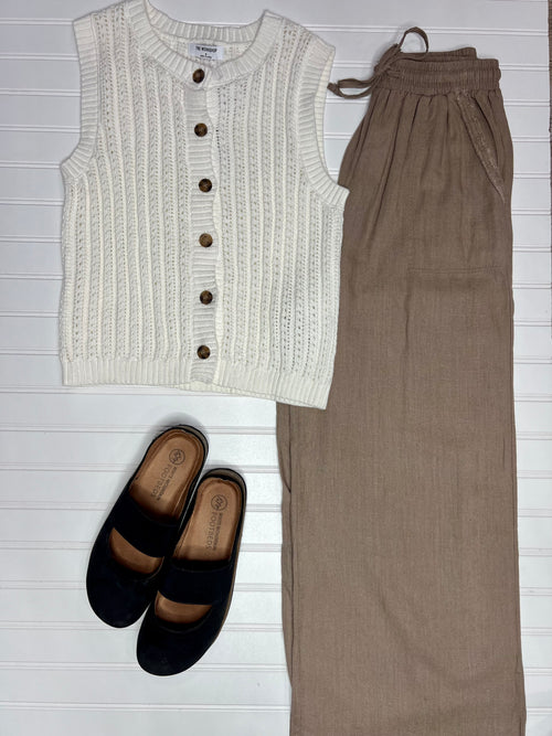Wide Leg Linen Pants in Brown