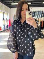 All Dotted Up Long Sleeve Blouse in Black