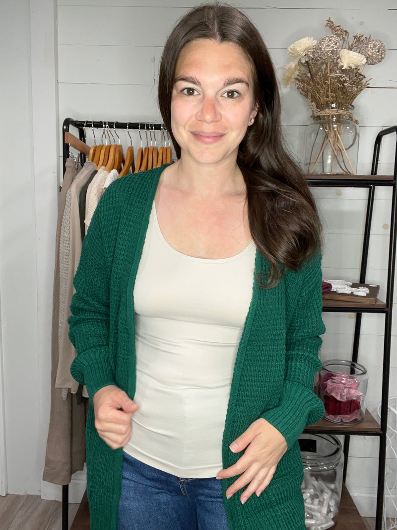 Waffle Cardigan in Green