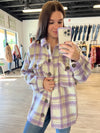 Plaid Button Down Shacket in Lavender