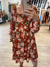 Rust Floral Long Sleeve Dress