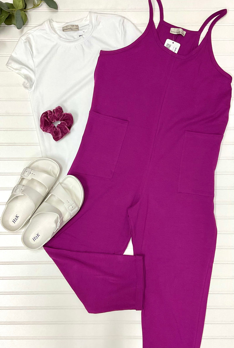Spaghetti Strap Jumpsuit in Plum