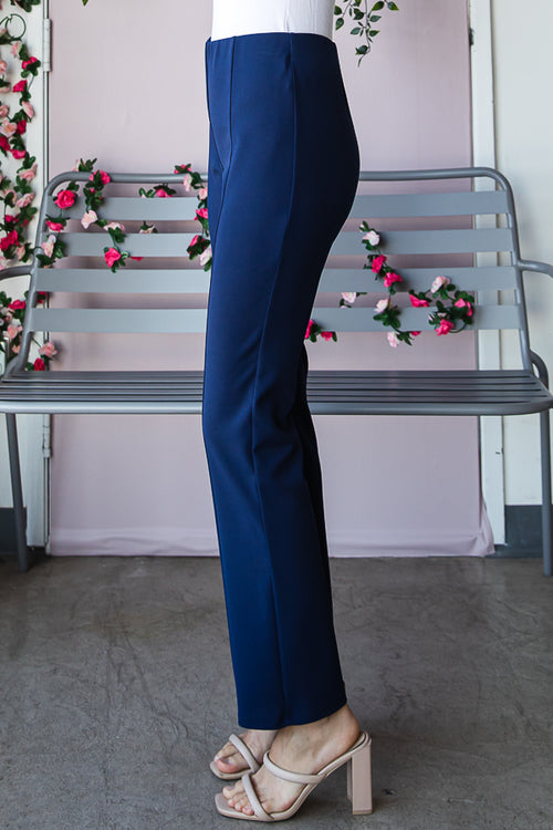 Front-Lined Pull-On Dress Pants in Navy