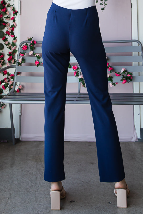 Front-Lined Pull-On Dress Pants in Navy