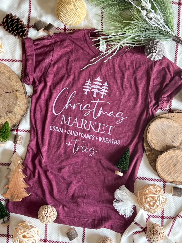 Christmas Market Burgundy Graphic Tee