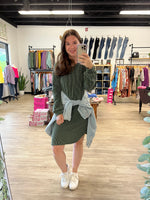 Ribbed Long Sleeve Dress in Olive