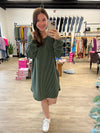 Ribbed Long Sleeve Dress in Olive