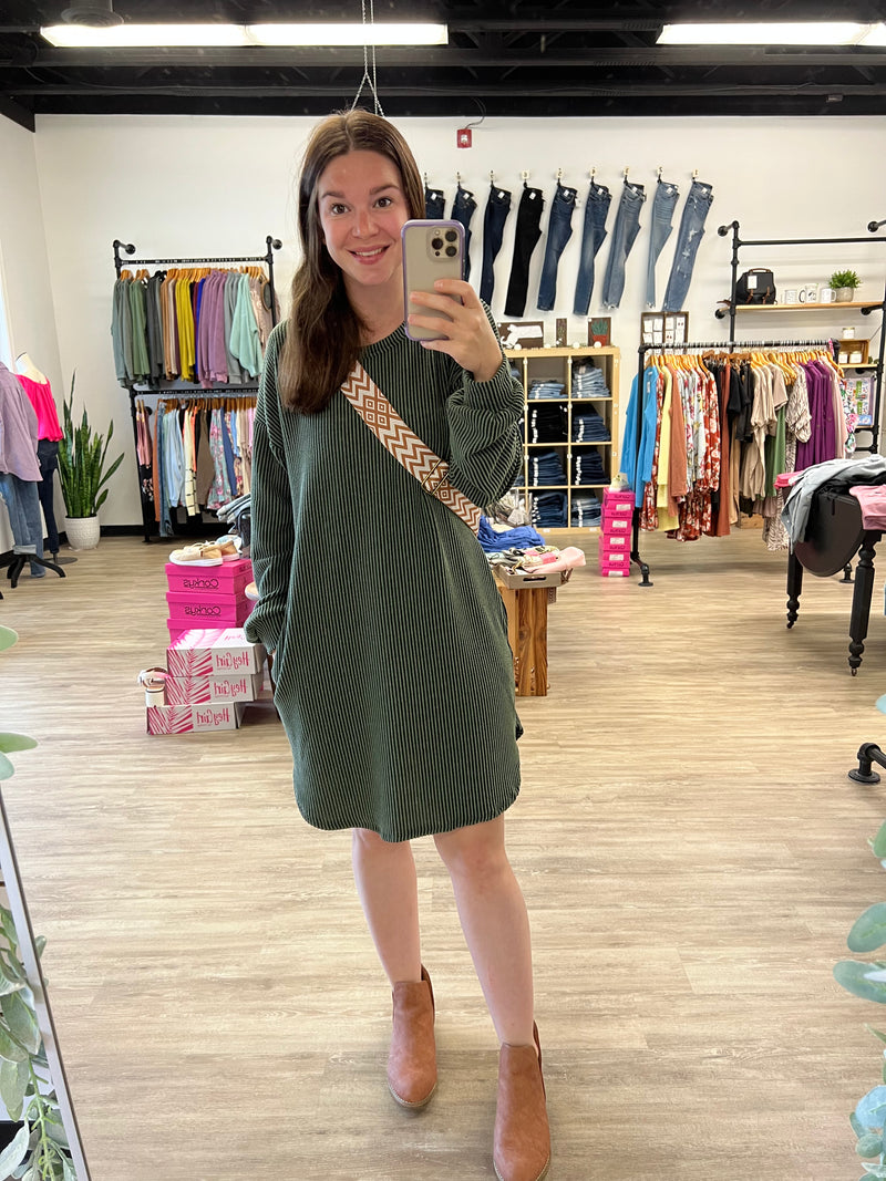 Ribbed Long Sleeve Dress in Olive