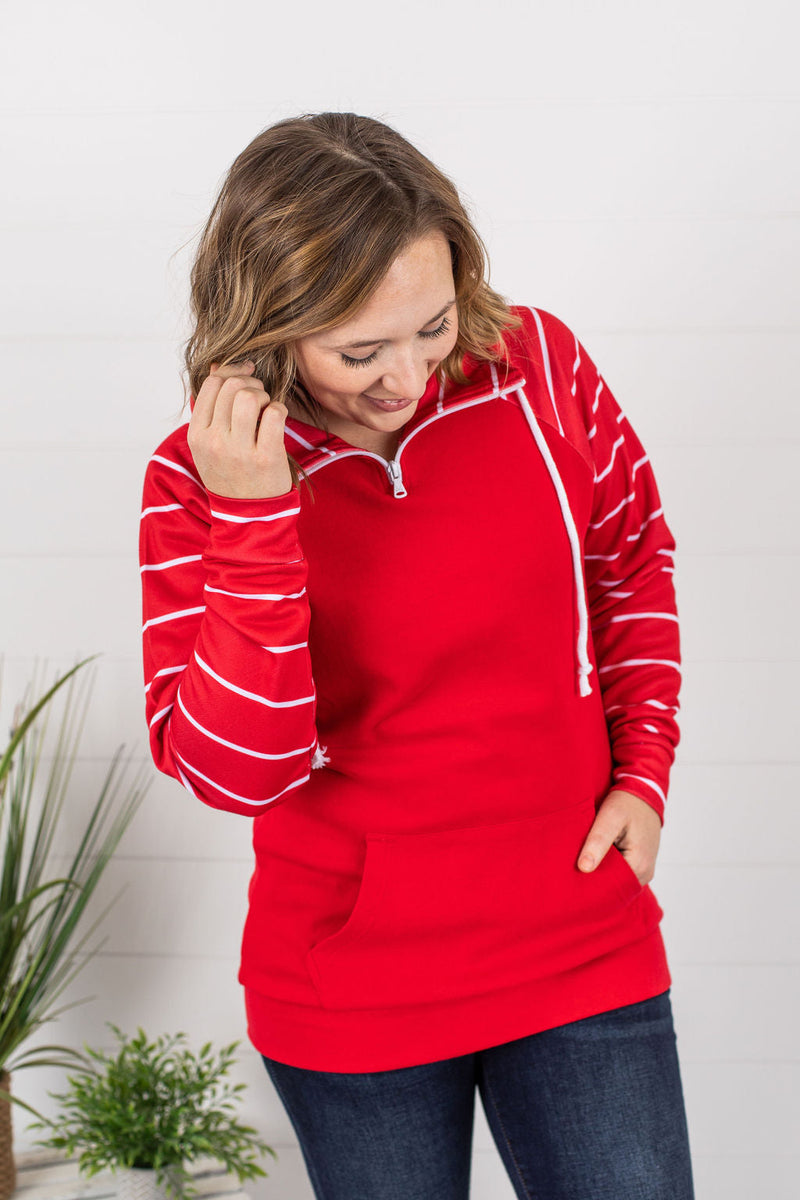 ShortZip Pullover - Red Stripe-Half Zip-The Gray Barn Boutique, Templeton Massachusetts