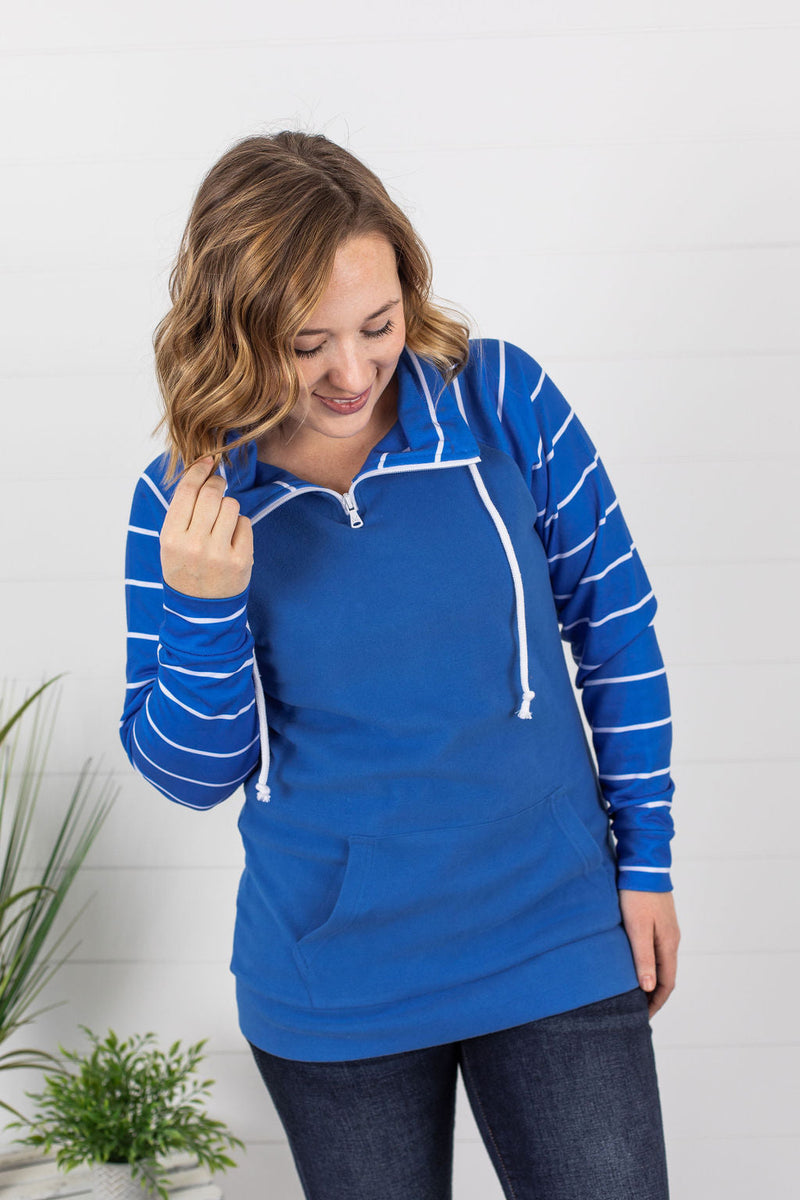 ShortZip Pullover - Blue Stripe-Half Zip-The Gray Barn Boutique, Templeton Massachusetts