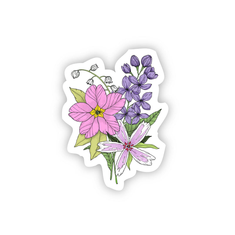 Flower Bouquet Sticker - Primrose Lilac Creeping Phlox Lily