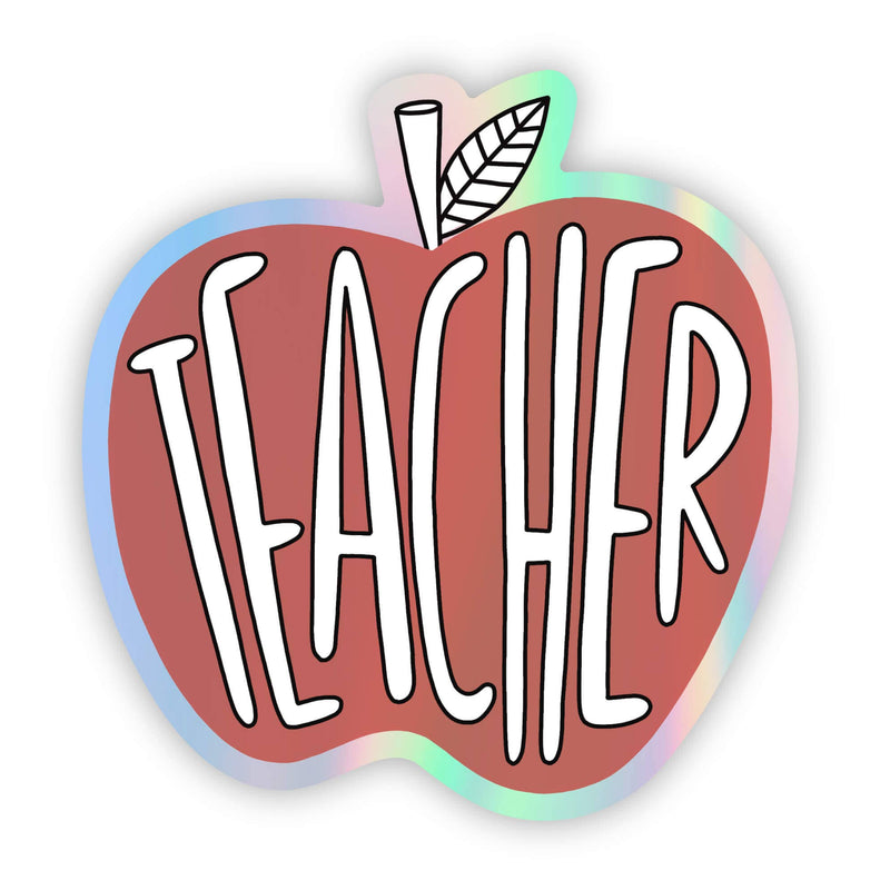 Holographic "Teacher" Red Apple Sticker