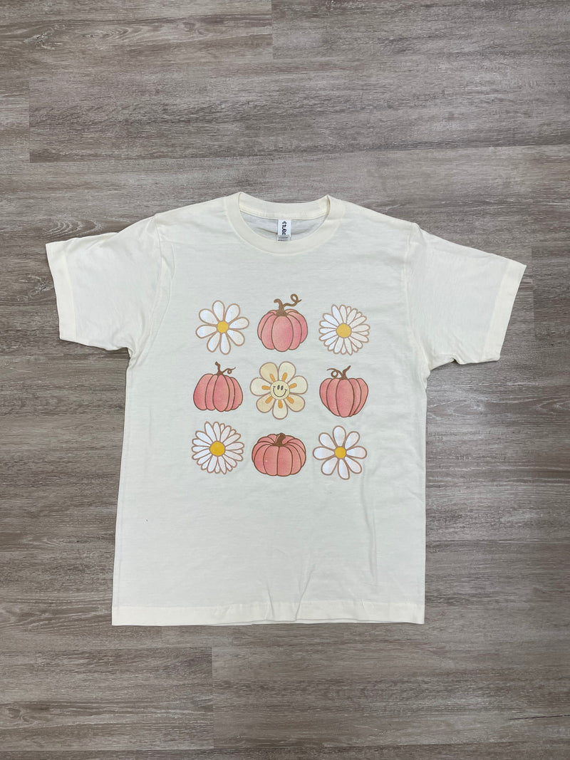 Cream Fall Flowers & Pumpkins Graphic Tee