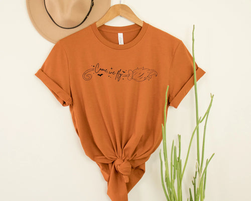 "Come, We Fly" Graphic Tee in Pumpkin Color-The Gray Barn Boutique, Templeton Massachusetts