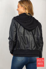 Faux Leather Hooded Bomber Jacket