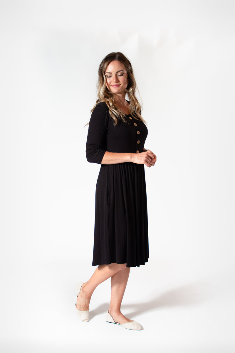 Button Detail Twirly Dress *2 Colors* Black / 3XL