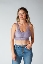 Seamless V-Back Lace Padded Bralette-Tops-The Gray Barn Boutique, Templeton Massachusetts