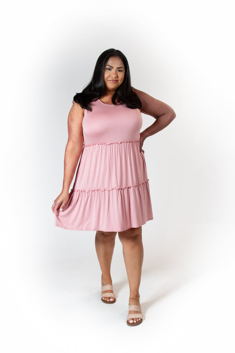 Blush Pink Solid Tiered Dress M Blush Pink Solid Tiered Dress M