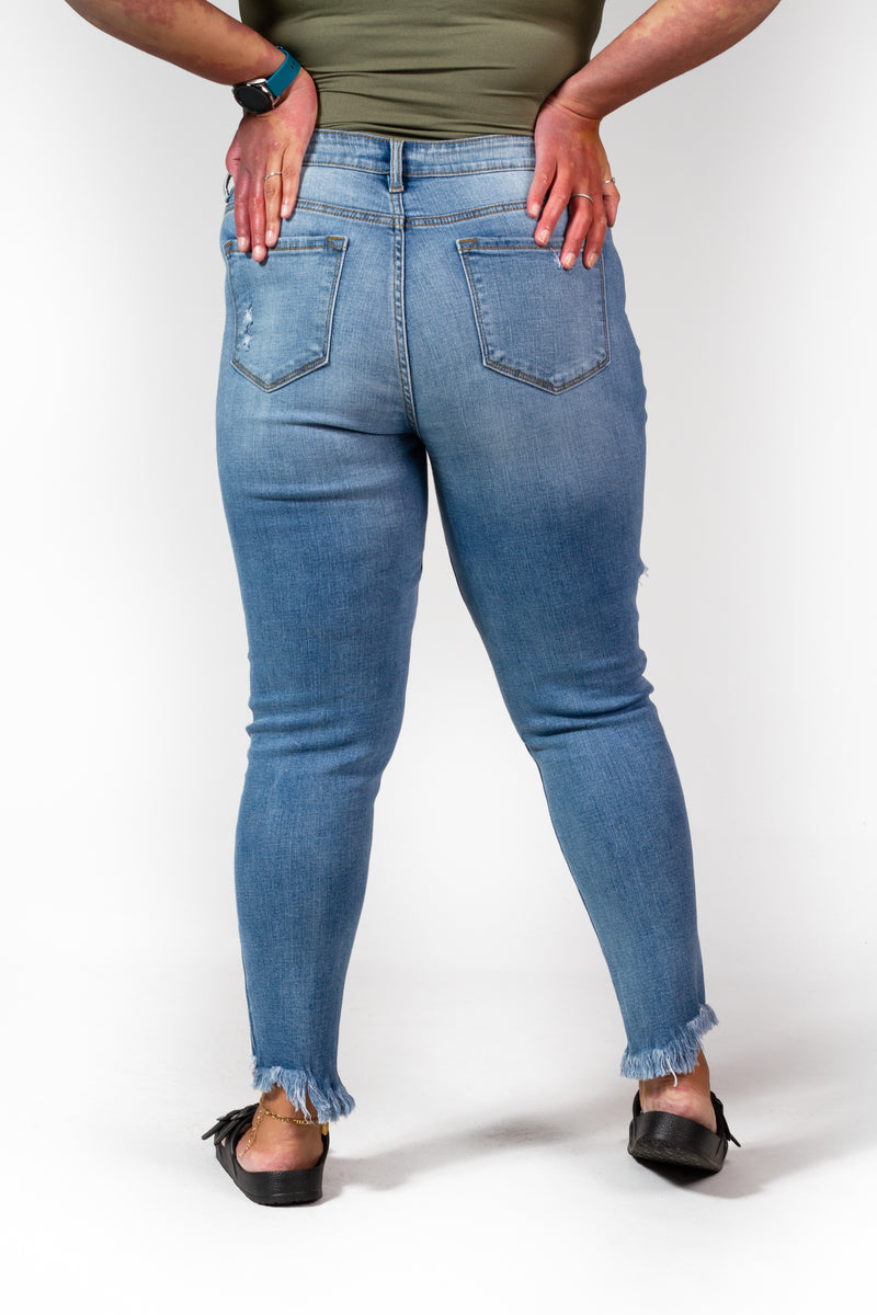 KanCan High Rise Ripped Skinny Jeans with Frayed Ankle-Bottoms-The Gray Barn Boutique, Templeton Massachusetts