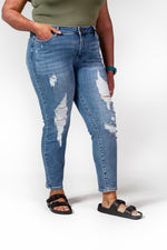 Judy Blue Light Destroyed Relaxed Jeans-Bottoms-The Gray Barn Boutique, Templeton Massachusetts