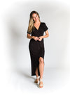 Black Faux-Wrap Dress-Dresses-The Gray Barn Boutique, Templeton Massachusetts