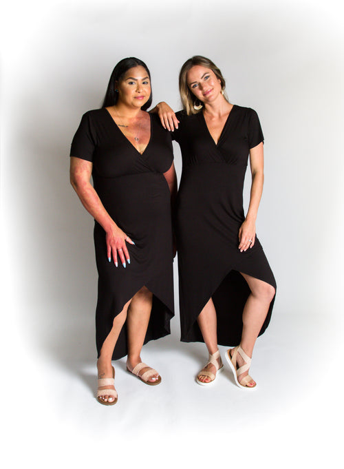 Black Faux-Wrap Dress-Dresses-The Gray Barn Boutique, Templeton Massachusetts