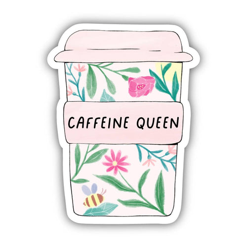 Caffeine Queen Floral Mug Sticker-Gifts-The Gray Barn Boutique, Templeton Massachusetts