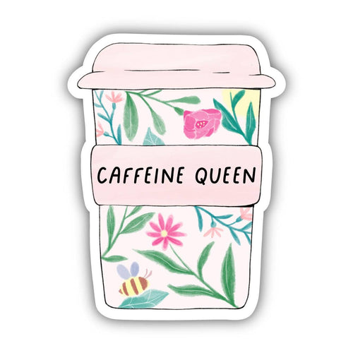 Caffeine Queen Floral Mug Sticker-Gifts-The Gray Barn Boutique, Templeton Massachusetts