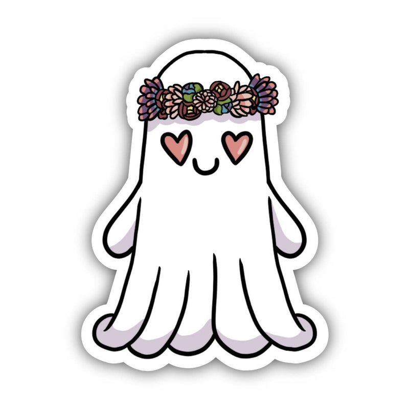 Cute Ghost with Floral Crown Sticker