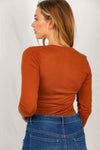 Long Sleeve Square Neck Bodysuit in Cognac