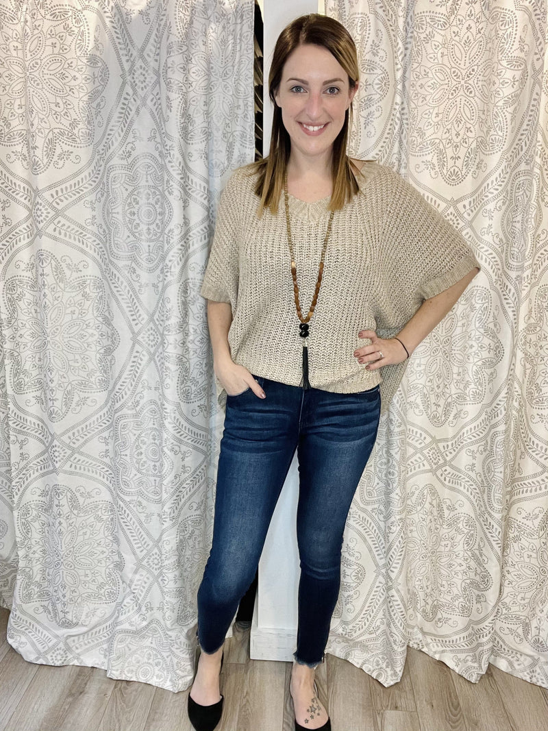 Skinny Jeans with Frayed Hem and Ankle Zipper-Bottoms-The Gray Barn Boutique, Templeton Massachusetts